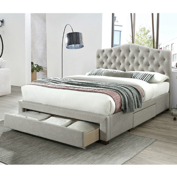 Grey Kiev Upholstered Bed & Mattress | Temple & Webster