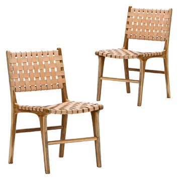 Continental Designs Cassie Woven Leather & Teak Dining Chairs 