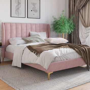 Rawson & Co Pink Modern Classic Herman Velvet Bed Frame | Temple & Webster