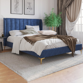 Rawson & Co Blue Modern Classic Herman Velvet Bed Frame | Temple & Webster