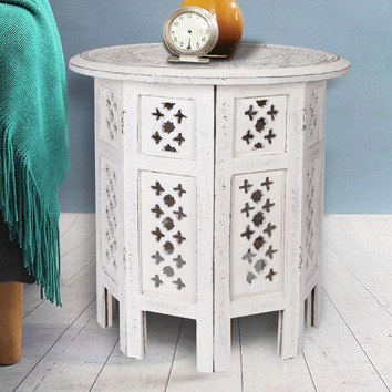 whitewashed wood side table