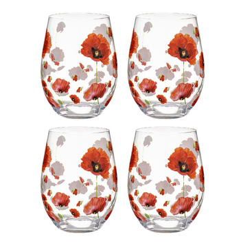 Red Poppies 470ml Glass Tumblers | Temple & Webster