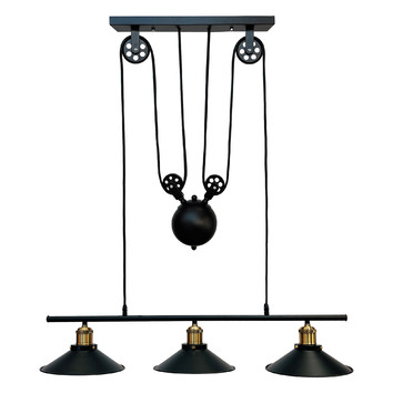 Observatory Lighting Industrial Pulley Linear 3 Light Pendant | Temple ...