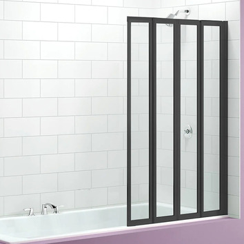 Essential Home Supply Black 4 Fold Glass Folding Bath Shower Screen ...