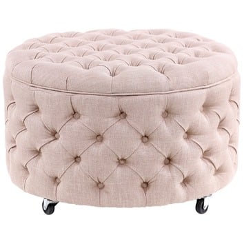 Hyde Park Home Large Dusty Pink Jessica Round Storage Ottoman | Temple & Webster
