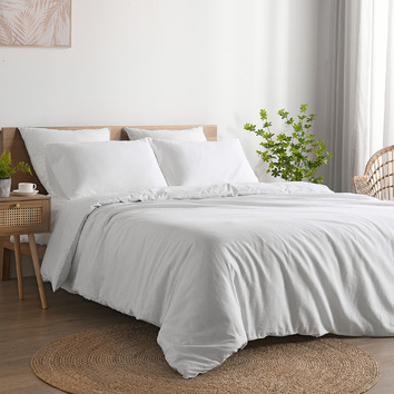 luxurious linen cotton quilt cover set king white main image 0