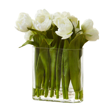 BayviewLiving 31cm White Tulip In Water Vase | Temple & Webster