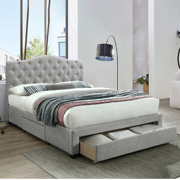 VIC Furniture Grey Kiev Upholstered Bed Frame with Storage | Temple ...