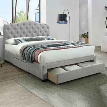 VIC Furniture Grey Kiev Upholstered Bed & Mattress | Temple & Webster