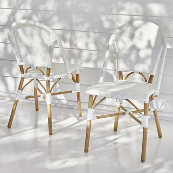 white plastic bistro chairs