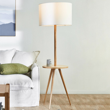 White Wooden Floor Lamp, Floor Lamp With Table Attached Australia