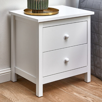 white bedside table with wood top