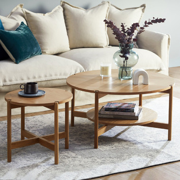 Temple & Webster Natural Nibesh Oak Wood Coffee & Side Table Set