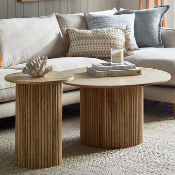 Temple & Webster Anika Round Mango Wood Coffee & Side Table Set