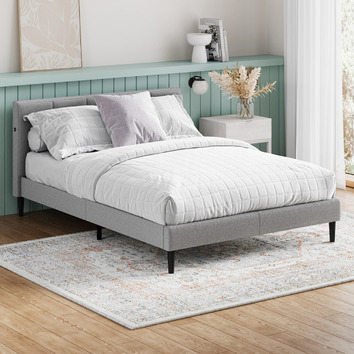 Temple & Webster Light Grey Imogen Upholstered Bed with USB