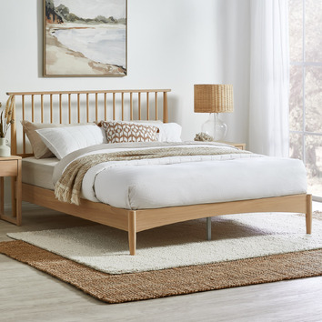 Temple & Webster White Washed Liam Pine Wood Bed