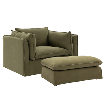 Jude Oversized Slipcover Armchair And Ottoman Set 