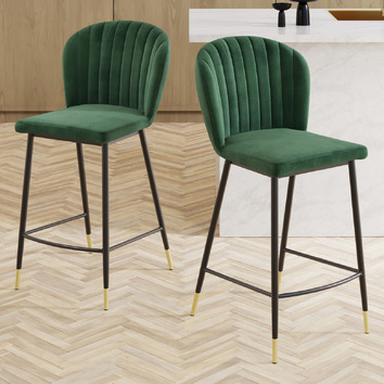 Temple & Webster 67cm Green Venus Velvet Bar Stools