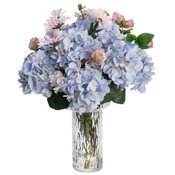 pollen&fauna 60cm Faux Hydrangea & Rose with Glass Vase | Temple & Webster