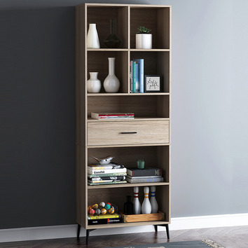 York street Natural Niva Display Bookcase with Middle Drawer | Temple ...