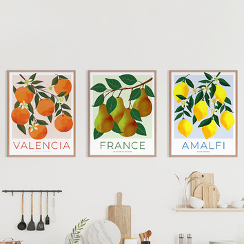 PrinthouseCollective Fruit Posters Framed Printed Wall Art Triptych ...