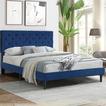 Oakleigh Home Risha Velvet Bed Frame, Blackstone Upholstered Square Stitched Platform Bed Gray King