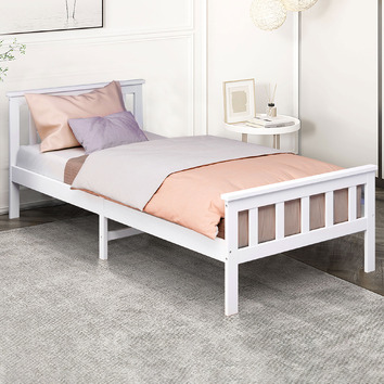 Oakleigh Home White Cathelyn Pine Wood Bed Frame | Temple & Webster
