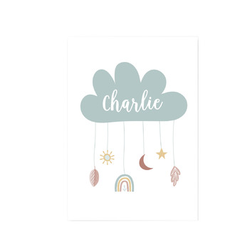 Blue Boho Cloud Personalised Unframed Paper Print | Temple &amp; Webster