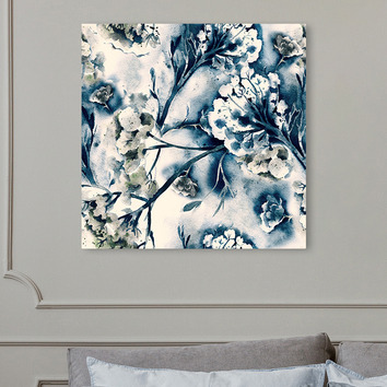 Lotus&Fawn Blue Blooms Stretched Canvas Wall Art | Temple & Webster