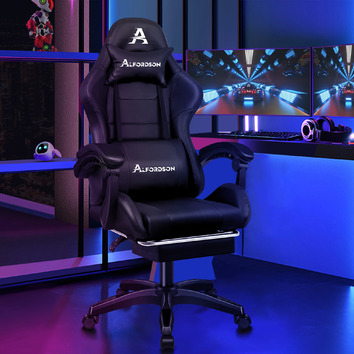 HoxtonRoom Nightcrawler PU Leather Gaming Chair with Footrest | Temple ...