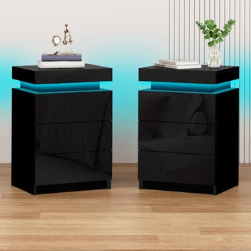 HoxtonRoom Warren 3 Drawer LED Bedside Tables | Temple & Webster