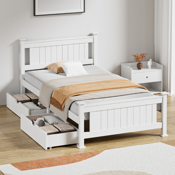 LivingFusion Clara Pine Wood Bed Frame with Storage | Temple & Webster