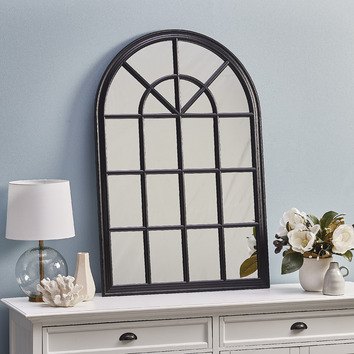 SandStoneSea Black Hamptons Arched Wooden Mirror | Temple & Webster