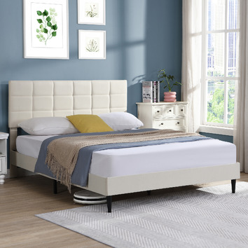 Cassington_Home Beige Hebe Upholstered Platform Bed | Temple & Webster