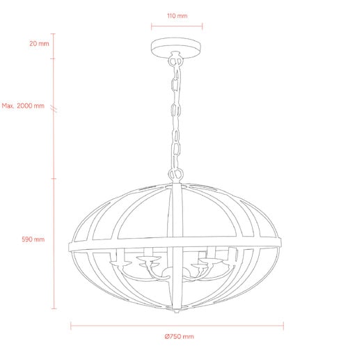 Lincon Iron 6 Light Pendant