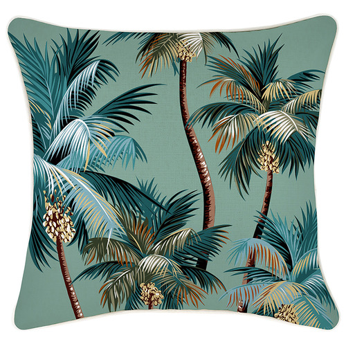 Lagoon Palm Trees Piped Square Outdoor Cushion