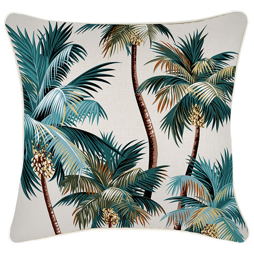 Cream Palm Trees Piped Square Outdoor Cushion