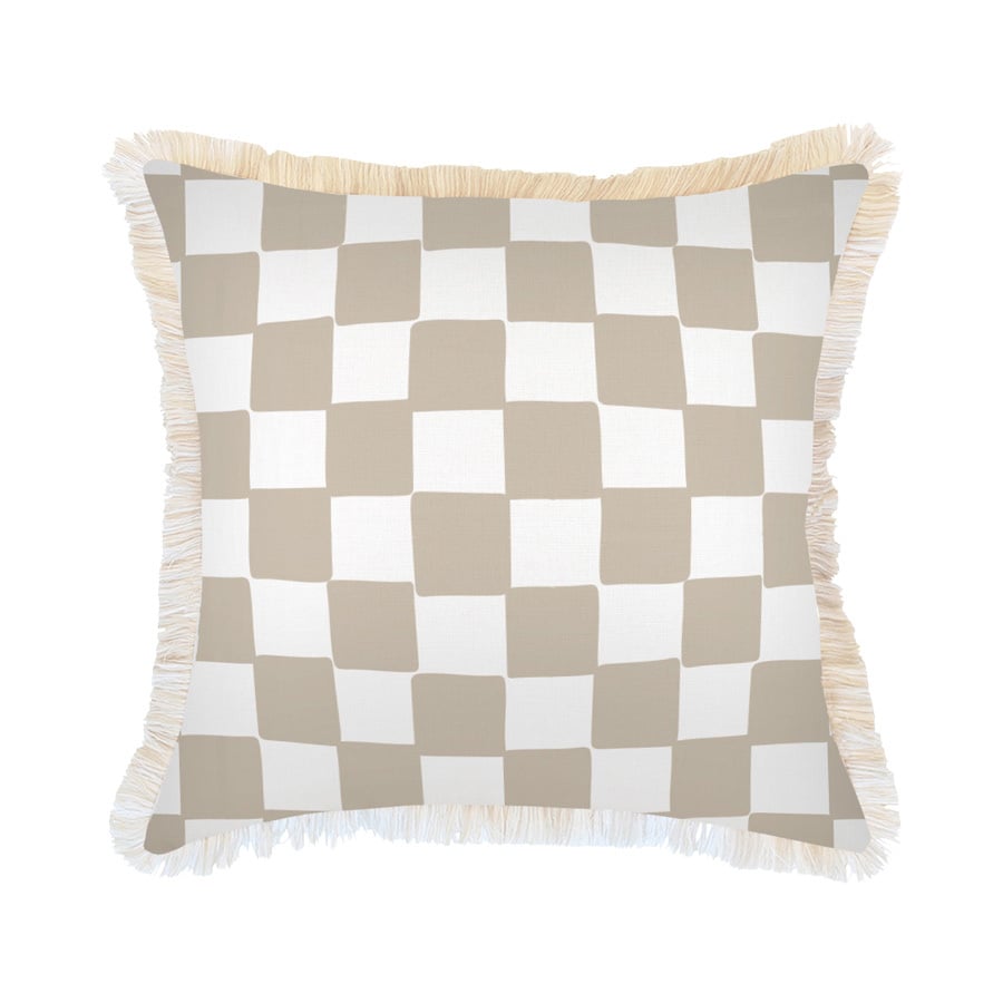 Check Coastal Fringed Outdoor Cushion