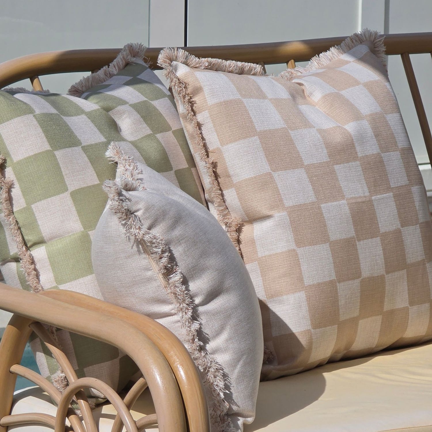 Check Coastal Fringed Outdoor Cushion