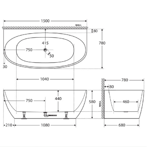 Keeto Acrylic Back-to-Wall Bath