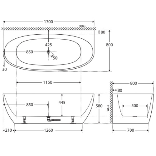 Keeto Acrylic Back-to-Wall Bath