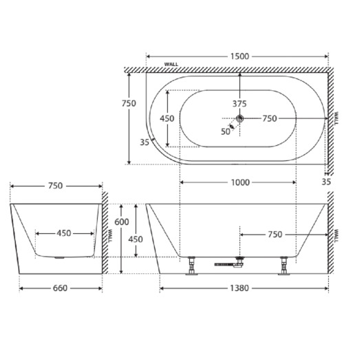 Isabella Acrylic Left-Hand Corner Bath