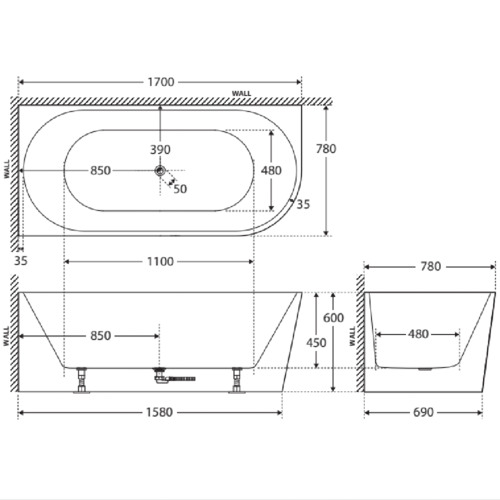 Isabella Acrylic Right-Hand Corner Bath