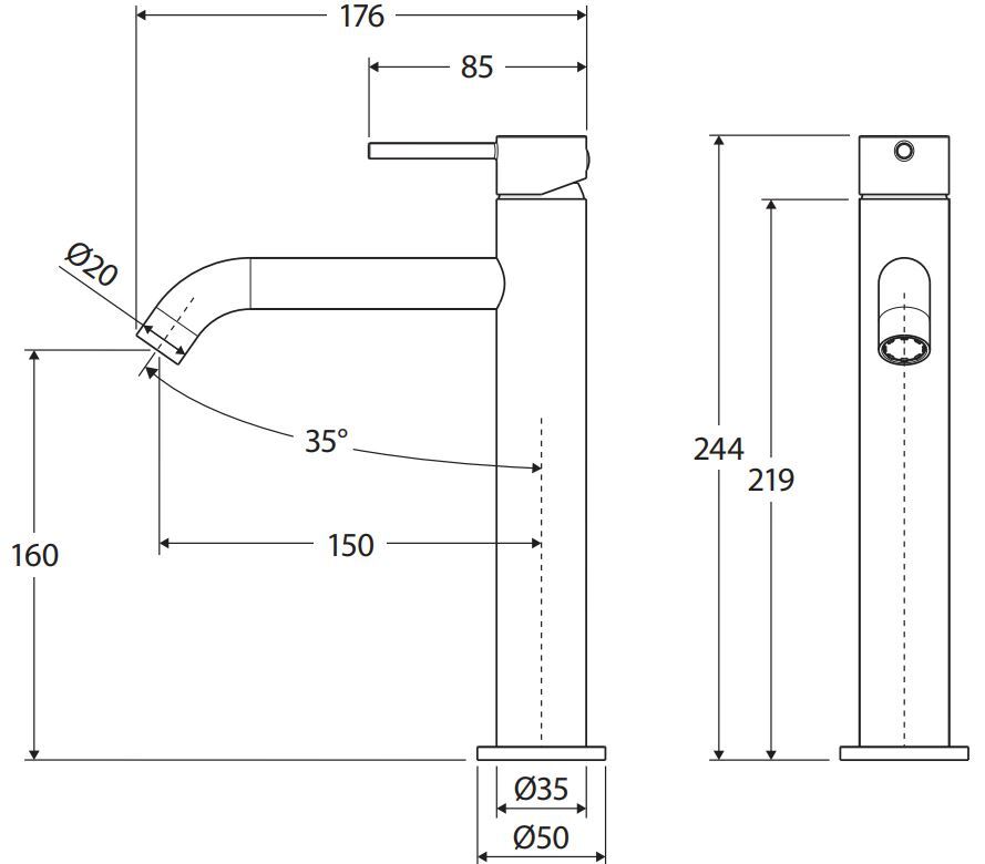 24.4cm Kaya Brass Mixer Tap
