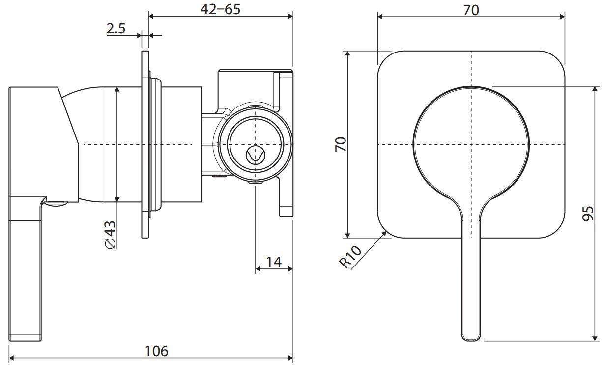 Square Sansa Brass Wall Mixer