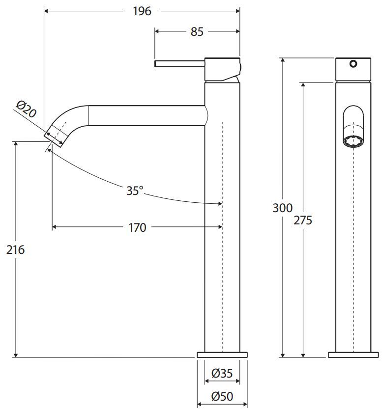 Kaya Tall Brass Basin Mixer Tap