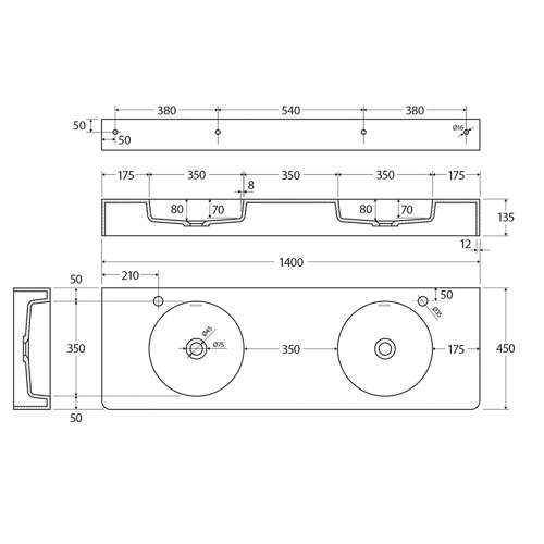 Encanto Double Bowl Wall Mounted Basin