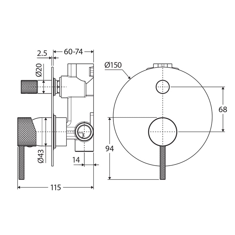 2 Piece Axle Brass Diverter & Wall Mixer Set