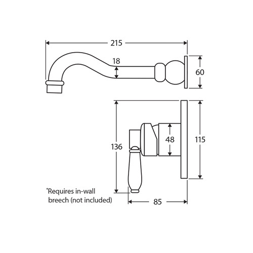 2 Piece Eleanor Brass Spout & Wall Mixer Set
