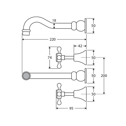 3 Piece Lillian Bath Spout & Mixer Tap Set
